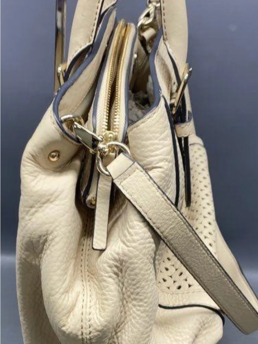 Kate Spade Cream Leather Satchel with Top Handles Laser Cut